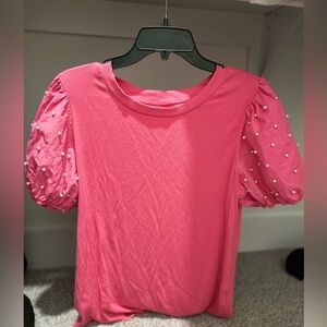 Pink Puff Sleeve Top with Pearls